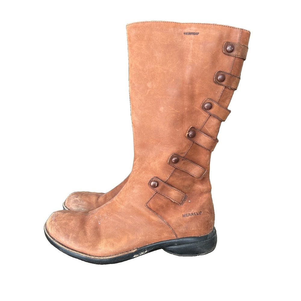 Merrell Tetra Launch Riding Boots Cherry Brown Leather Waterproof Women's US 9.5
